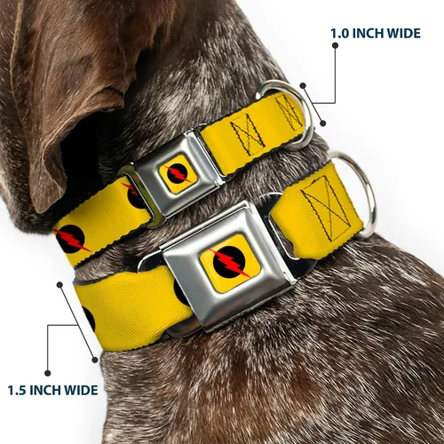 Miniatura 2 de Buckle-Down Collar de perro con hebilla de cinturón de seguridad, logotipo de flash reverso, amarillo dorado, negro/rojo, 1 pulgada de ancho, se