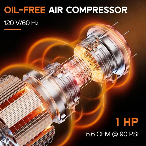 Miniatura 3 de Albott Compresor de aire de 8 galones con válvula de drenaje automática, tanque de compresor de aire sin aceite de 1.0 HP con ruedas, nivel de ruido