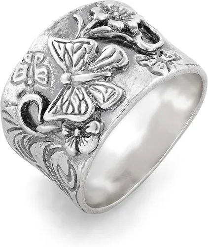 PZ Paz Creations Anillo de plata de ley 925 con diseño floral de mariposa para mujer, regalo de joyería bohemia de estilo vintage, anillos gruesos