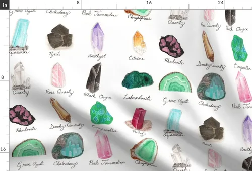Miniatura 3 de Spoonflower Tela: cristales de piedra mineral de acuarela, piedras preciosas de la edad impresas en tela de gasa, cuarto de gordo, costura de moda