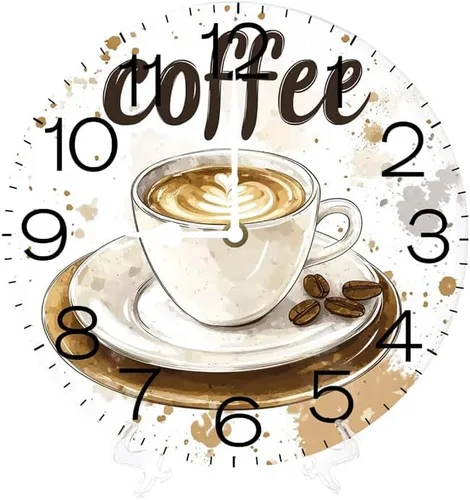 Coffee Time - Reloj de pared, reloj analógico de cuarzo silencioso sin tictac, reloj náutico retro de madera con números arábigos, relojes de pared