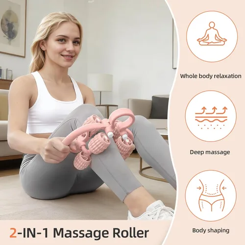 Miniatura 5 de Abahub Rodillo de masaje manual, rodillo de masaje para celulitis para hombres y mujeres, masajeador de fascia profunda para gimnasio en casa, Rosa