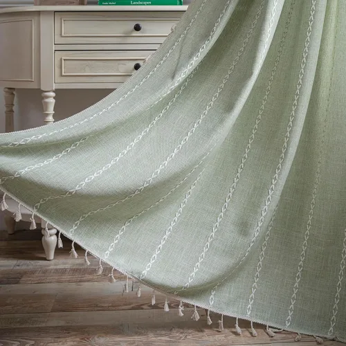 Miniatura 5 de Cortinas Verde Salvia Boho Granja para Dormitorio Sala de Estar 63 Pulgadas de Largo Cortinas 2 Paneles Algodón Lino Cortina de Ventana, Cortina