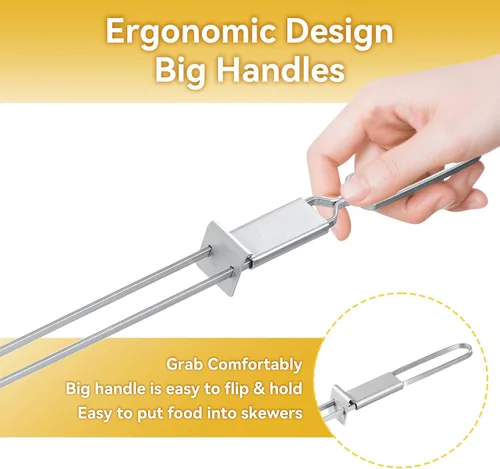 Miniatura 5 de Brochetas para Asar - Brochetas de 33 cm con Barra de Empuje de Doble Punta Antideslizante de Metal para Kabobs, Brocheta de Acero Inoxidable
