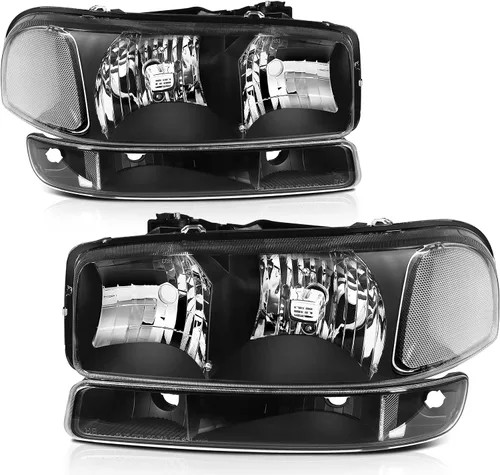Miniatura 48 de Conjunto de faros delanteros para Chevy Avalanche 1500 2003-2006 para Avalanche 2500 03-06 para 1500 Classic 2007 carcasa negra reflector ámbar