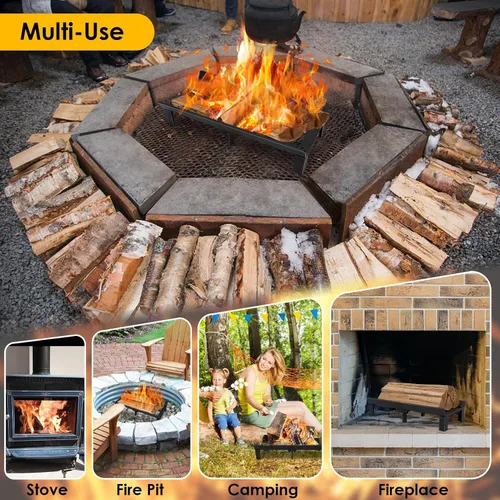 Miniatura 7 de Rejilla para Chimenea de 20 Pulgadas - Rejillas de Estufa de Madera de Alta Resistencia Soporte para Troncos de Chimenea Estante de Hierro