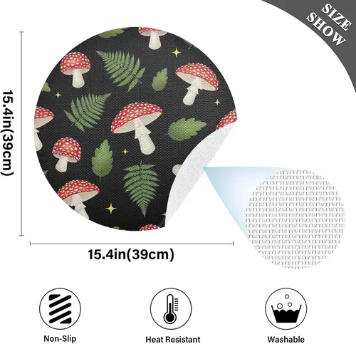 Miniatura 4 de Red White Mushrooms Place Mats, Heat Resistant Non Slip Dinner Placemats Round for Kitchen one sizex1