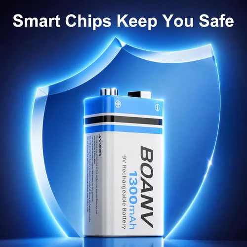 Miniatura 5 de 2 baterías recargables de 1300 mAh 9 V, batería recargable de litio USB de larga duración con cable de carga 2 en 1, para detectores de humo