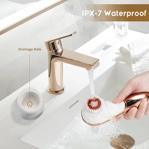 Miniatura 6 de Cepillo facial eléctrico recargable exfoliante facial IPX-7 impermeable rotativo limpiador de spa para exfoliación, masaje y limpieza profunda con 4