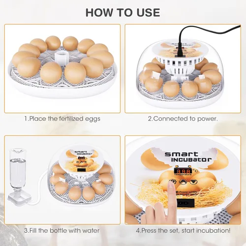 Miniatura 8 de Incubadoras para incubar huevos, incubadora de 12 huevos con giro automático y control de temperatura, adición automática de agua, candelero LED
