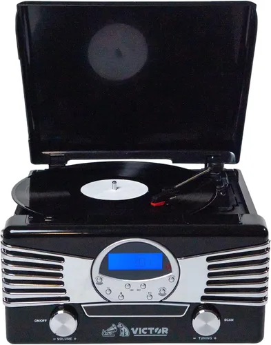 Miniatura 10 de Victor VHRP-1400 Diner Centro de música de tocadiscos 7 en 1 con reproductor de discos, reproductor de CD/MP3, radio AM/FM, Bluetooth, reproducción