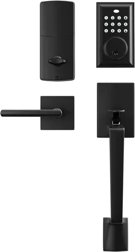 KIAYACI Juego de cerraduras de puerta delantera, juego de manijas de puerta negras, cerradura de puerta de entrada con teclado rectangular,