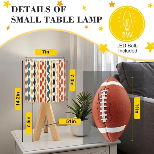 Miniatura 2 de Tripod Table Lamp Retro Checkered Peel Stick Geometric Abstract Modern 1970s Bedside Lamps Small Lamp Nightstand Lamp with Linen Lampshade Table