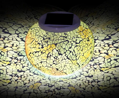 Miniatura 4 de WSgift Farolas de Jardín de Mosaico de Vidrio con Cambio de Color, Alimentadas por Energía Solar, Recargables, Luces de Mesa Solares, Luces de Noche