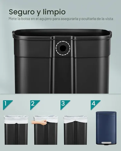 Miniatura 7 de SONGMICS Bote de basura de 13 galones (50 litros), cubo de basura de cocina de acero inoxidable, cubo de basura para reciclaje o basura, cierre Azul
