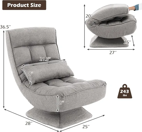 Miniatura 3 de Giantex Silla giratoria ajustable para el suelo, silla de videojuegos de 5 posiciones con base giratoria, marco de acero, almohada lumbar de masaje