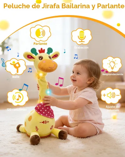 Miniatura 2 de Pbooo Juguete de jirafa que habla bailando, animal de peluche repite lo que dices, peluche musical electrónico con luz brillante, juguetes