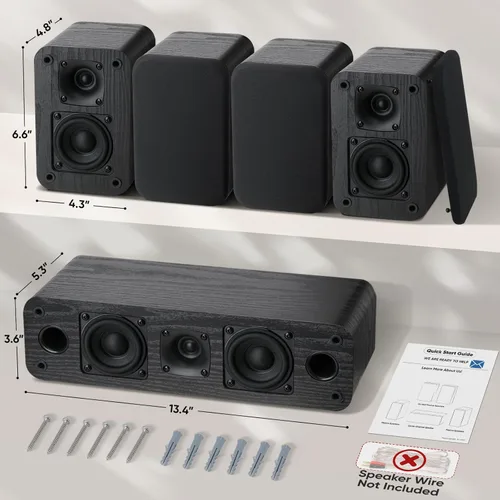 Miniatura 6 de Saiyin Sistema de Sonido Envolvente de Canal 5.0 para Cine en Casa 160 Vatios de Potencia Máxima Altavoces Pasivos con Grano de Madera Clásica