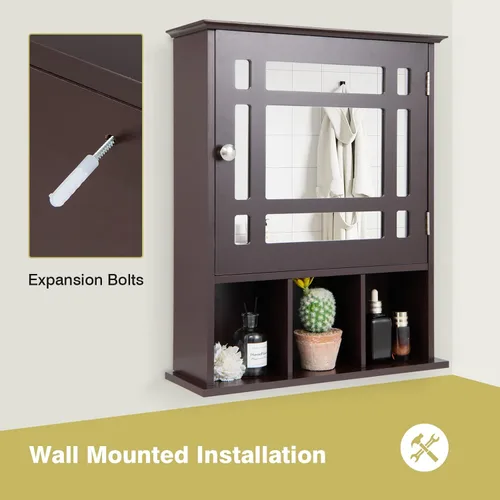 Miniatura 6 de GOFLAME Botiquín de baño con espejo, organizador de almacenamiento colgante montado en la pared con estante ajustable, gabinete de almacenamiento