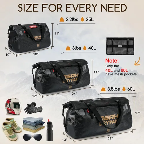 Miniatura 2 de OSAH DRYPAK Bolsa de lona impermeable – Bolsa seca para motocicleta con gran espacio de almacenamiento, bolsas de equipaje impermeables con bolsillo