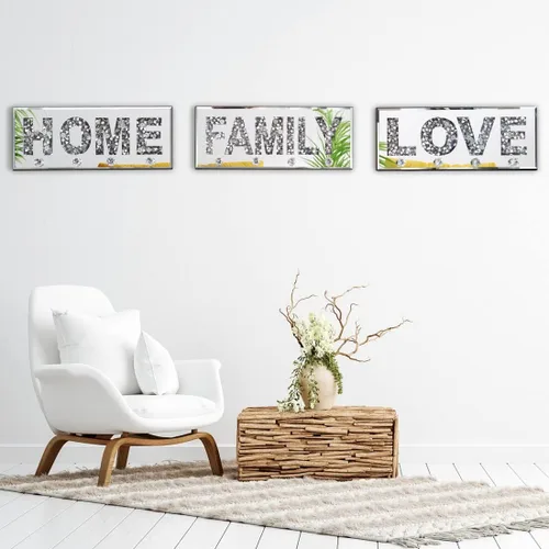 Miniatura 6 de Crushed Diamond Mirrored FAMILY - Letrero de placa de letras de espejo plateado de 15 pulgadas con 4 ganchos acrílicos de cristal, colgador