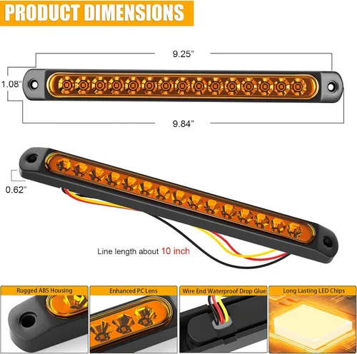 Miniatura 6 de PSEQT Luces LED de identificación de remolque, 10 pulgadas, 15 luces LED direccionales, tira de luz trasera para camión, luces marcadoras laterales
