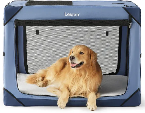 Miniatura 9 de Lesure Jaula Plegable para Perros - Perrera de Viaje Portátil para Perros Grandes, Jaula para Mascotas de 4 Puertas con Ventanas de Malla