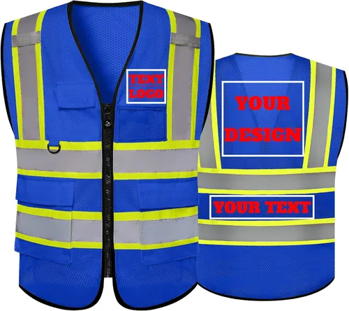Miniatura 5 de Chaleco de seguridad reflectante de malla con logotipo personalizado Clase 2 con 5 bolsillos y cremallera Amarillo-5pack