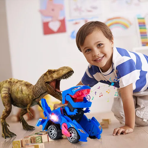 Miniatura 4 de Hirger Juguete de Coche Dinosaurio Transformable para Niños, Juguetes de Camión Monstruo Auto Transformador con Luz y Sonido para Niños Pequeños