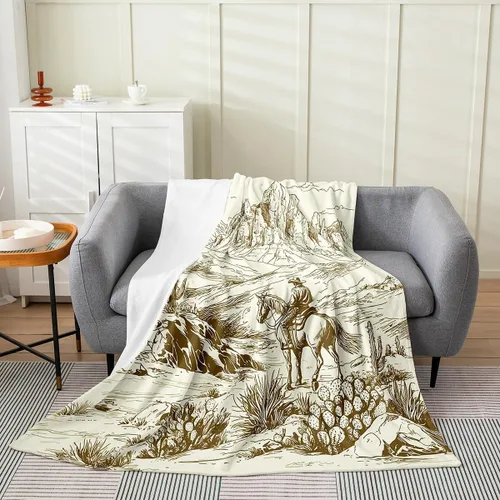 Miniatura 13 de Erosebridal Manta de vaquero occidental de 40 x 50 pulgadas, diseño del desierto americano del salvaje oeste americano, ilustración dibujada a mano