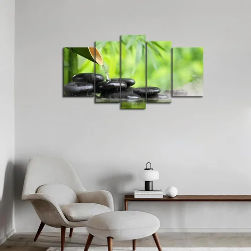 Miniatura 5 de Arte de pared Zen de 5 paneles verde spa bodegón con pintura de bambú la imagen impresión en lienzo imágenes botánicas para decoración del hogar