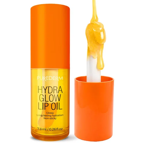 Purederm Hydra Glow - Aceite de labios brillante, brillo labial transparente no pegajoso, cuidado labial hidratante para labios secos, uso diario y