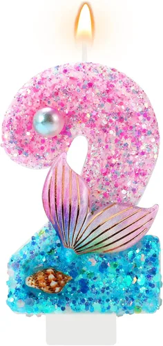 Miniatura 15 de AKURIEEY Vela de Sirena de 7º Cumpleaños Rosa Azul Números 7 Vela para Niñas Decoración de Pastel Decoraciones de Cupcakes Decoración de Fiesta