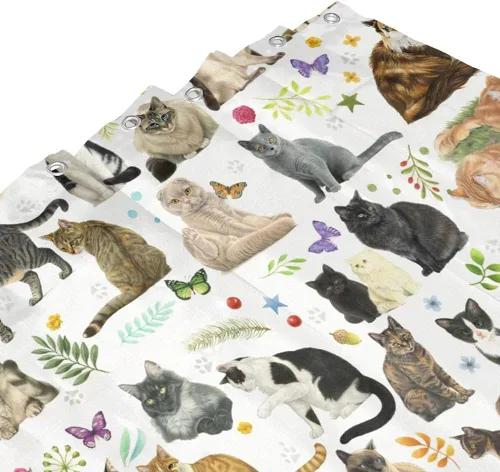 Miniatura 4 de Cortina de ducha de gato para baño con ganchos, lindo gatito colorido de dibujos animados con patas de mascotas para amantes de los gatos, regalo