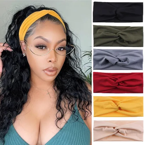 Miniatura 14 de XTREND 6 piezas de diademas para mujer, bandas elásticas cruzadas torcidas, diademas para yoga, entrenamiento, antideslizantes, suaves