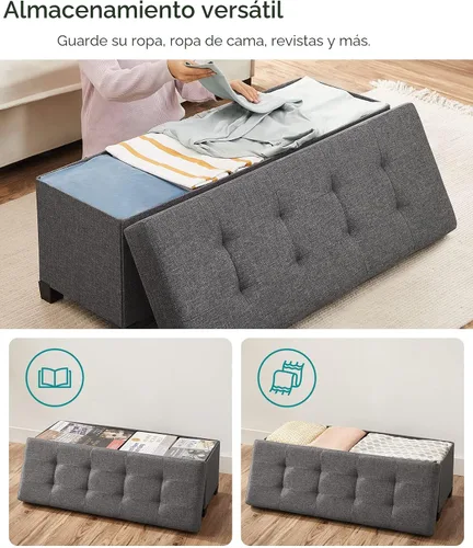 Miniatura 9 de SONGMICS Banco otomano de almacenamiento, reposapiés plegable con patas, 15 x 43 x 15.7 pulgadas, banco de extremo de cama, baúl de almacenamiento