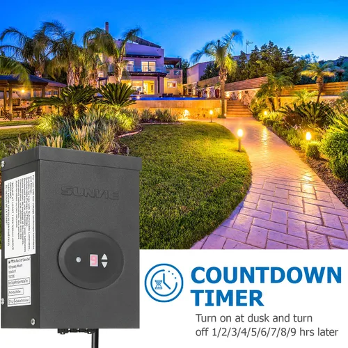 Miniatura 3 de SUNVIE Transformador de bajo voltaje de 300 W para iluminación de paisaje con temporizador y sensor de fotocélula fuente de alimentación impermeable