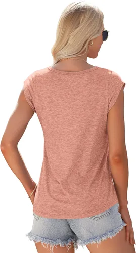 Miniatura 2 de AUSELILY Camiseta de manga casquillo para mujer, estilo casual, ajuste holgado