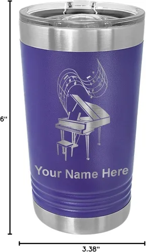 Miniatura 5 de LaserGram Vaso de pinta aislado al vacío de 16 onzas, piano de cola, grabado personalizado incluido (morado oscuro)