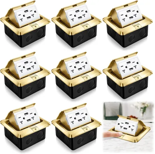 Miniatura 13 de Hoolerry Kit de 1 caja de cubierta de toma de corriente eléctrica de piso desplegable con cargador USB de 4.8 A, 20 amperios, impermeable