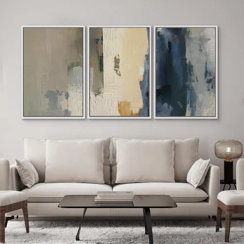Miniatura 86 de SIGNWIN Lienzo enmarcado para pared, arte con pinceladas de flujo neutro en tonos beige abstractos, ilustraciones, arte moderno, decorativo