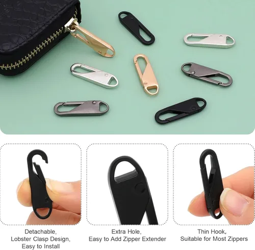 Miniatura 3 de Reemplazo de tirador de cremallera, 16 piezas de pestañas de cremallera desmontables con cordón extensor para equipaje, ropa, chaquetas, mochilas