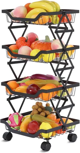 BRIAN & DANY Estante de almacenamiento de frutas y verduras de 4 neumáticos, contenedor de cesta de almacenamiento de verduras frescas para cocina