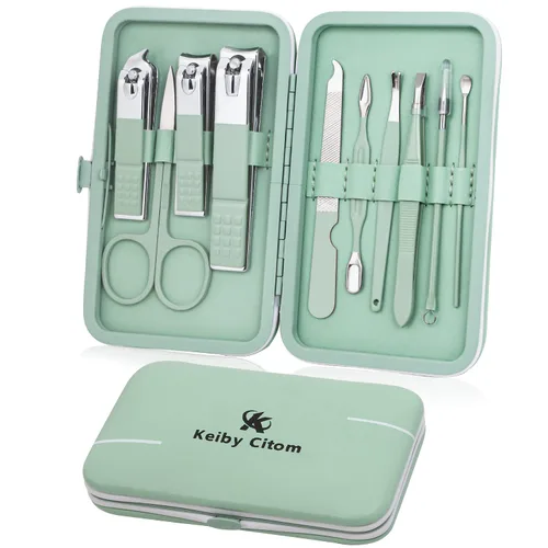 Miniatura 14 de Juego de manicura, mini cortaúñas de viaje, herramientas de cuidado de pedicura, 10 piezas de acero inoxidable (violeta)