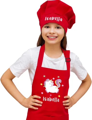 Delantal con nombre personalizado para niños con sombrero de chef, delantal impermeable para cocinar, hornear, arte, pintura, regalo de cumpleaños