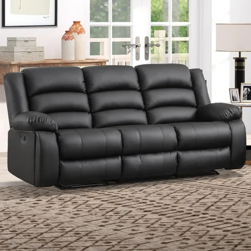 Miniatura 12 de EBELLO Juego de sofá reclinable manual de piel sintética, sofá reclinable de 3 asientos, juego de muebles de sofá para sala de estar, color negro