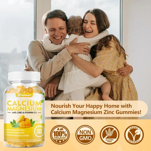 Miniatura 7 de Calcio, magnesio y zinc con suplemento de vitamina D3, gomitas de calcio sin azúcar para mujeres y hombres, gomitas de zinc de alta absorción