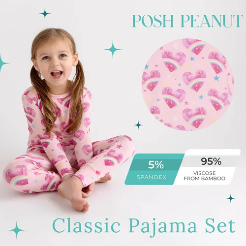 Miniatura 90 de Posh Peanut Pijamas para niñas, suaves, de viscosa de bambú para niños, pijamas a juego de manga larga para niñas
