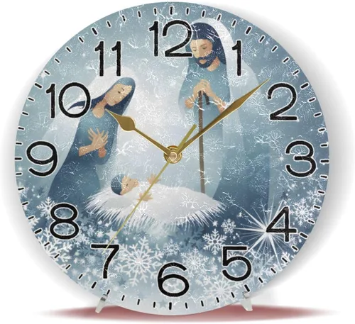 Miniatura 6 de Holy Family Nativity - Reloj de pared religioso de Navidad, funciona con pilas, sin tictac, silencioso, de cuarzo, analógico, rústico, rústico