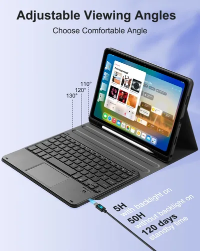 Miniatura 7 de EAMPANG Funda con purpurina y teclado trackpad para Samsung Galaxy Tab A11 Plus/A9 Plus de 11 pulgadas, Smart Touchpad 7 colores retroiluminados